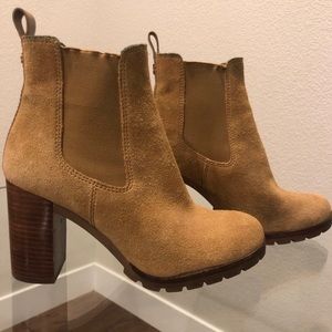 Tory Burch Camel Suede Block Heel Booties
